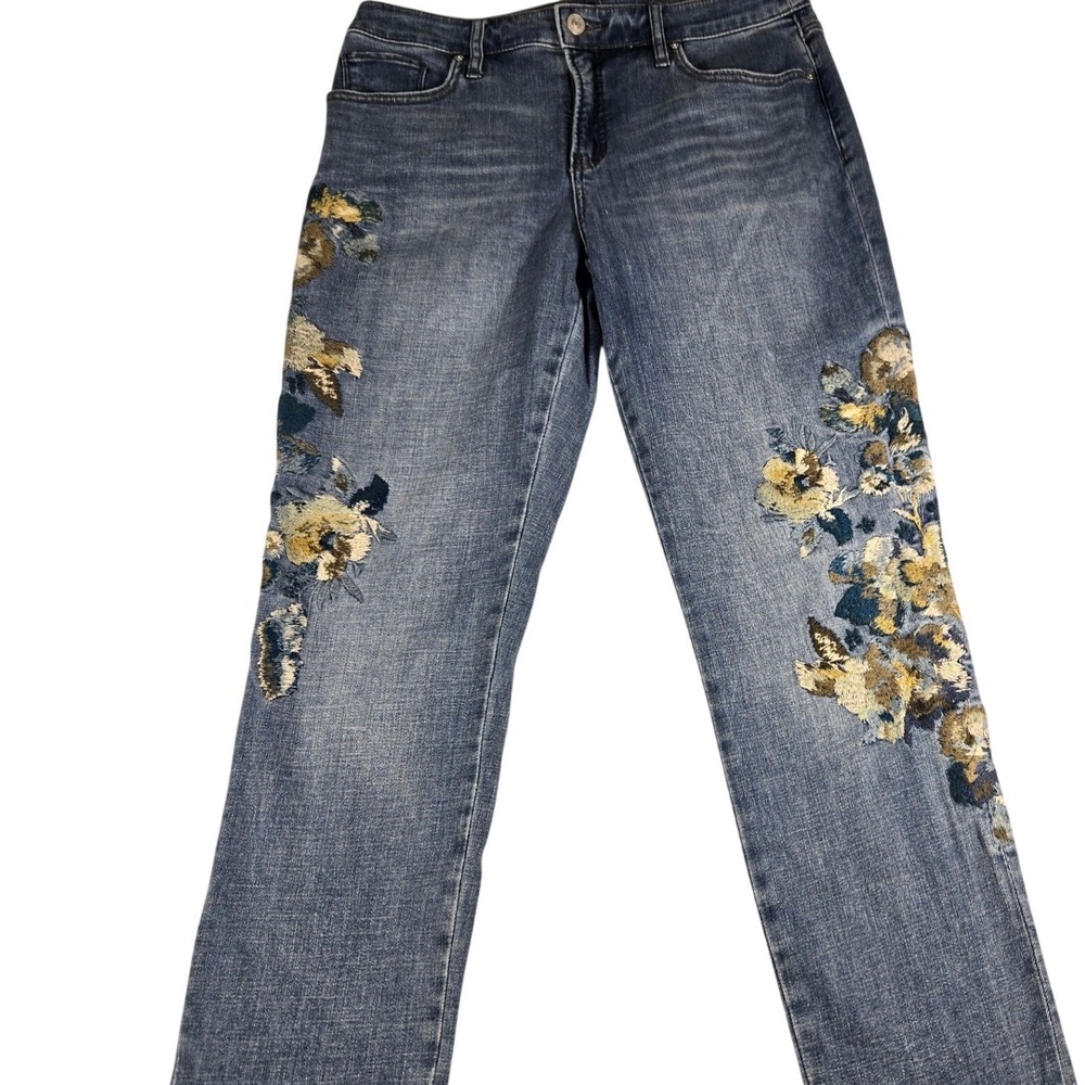 Chico's So Slimming Girlfriend Slim Leg Ankle Floral Embroidered Jeans 6R